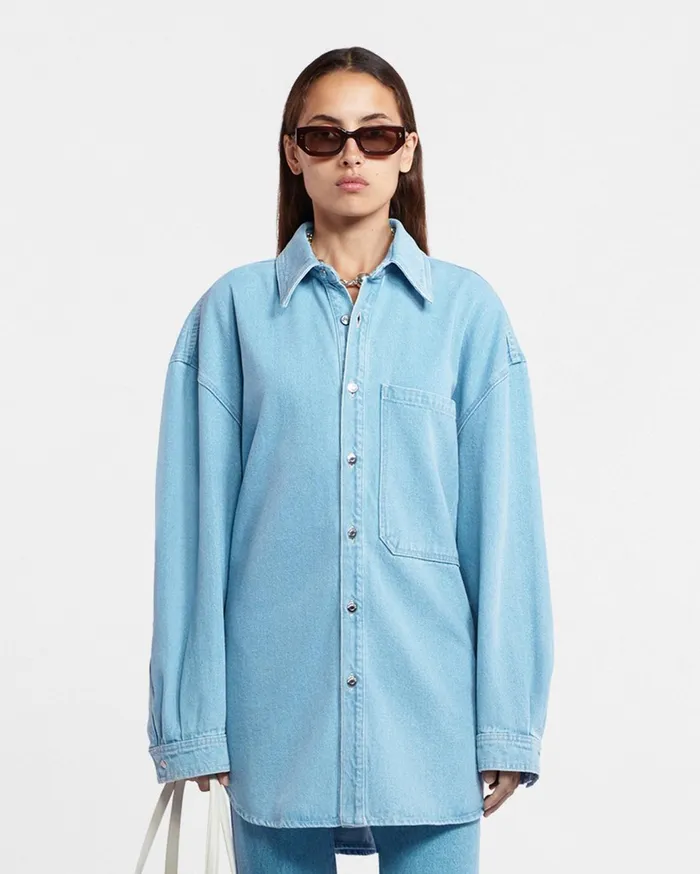 Aarna Denim Shirt Eco Light Wash Women Nanushka Tops