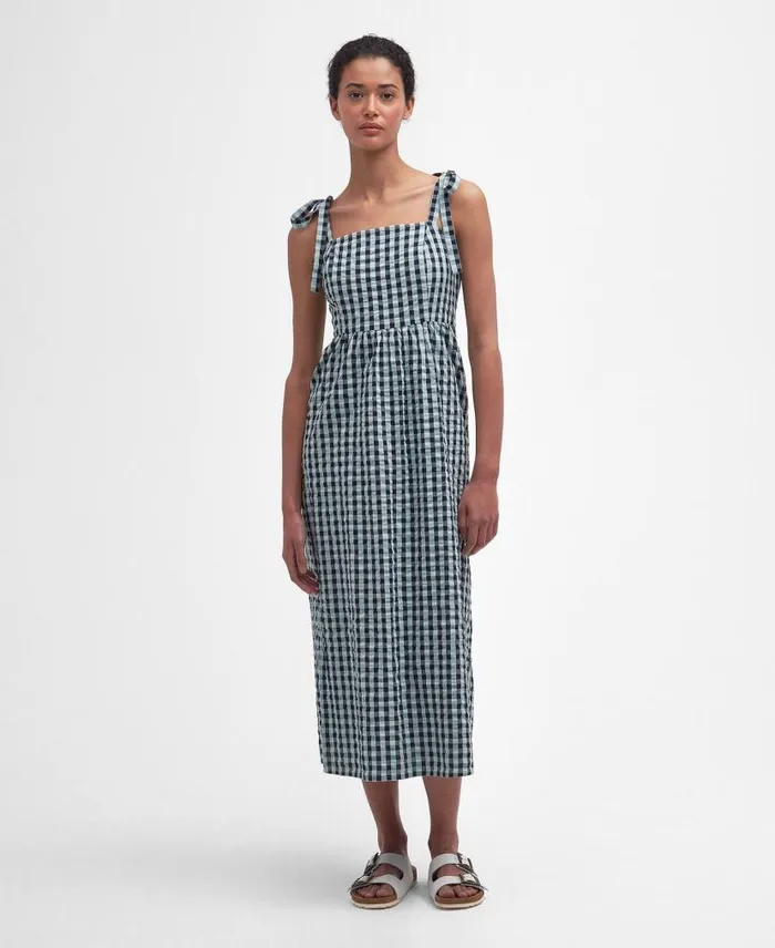 Abigail Gingham Midi Dress Blue Haze Gingham Women Barbour Dresses and Skirts