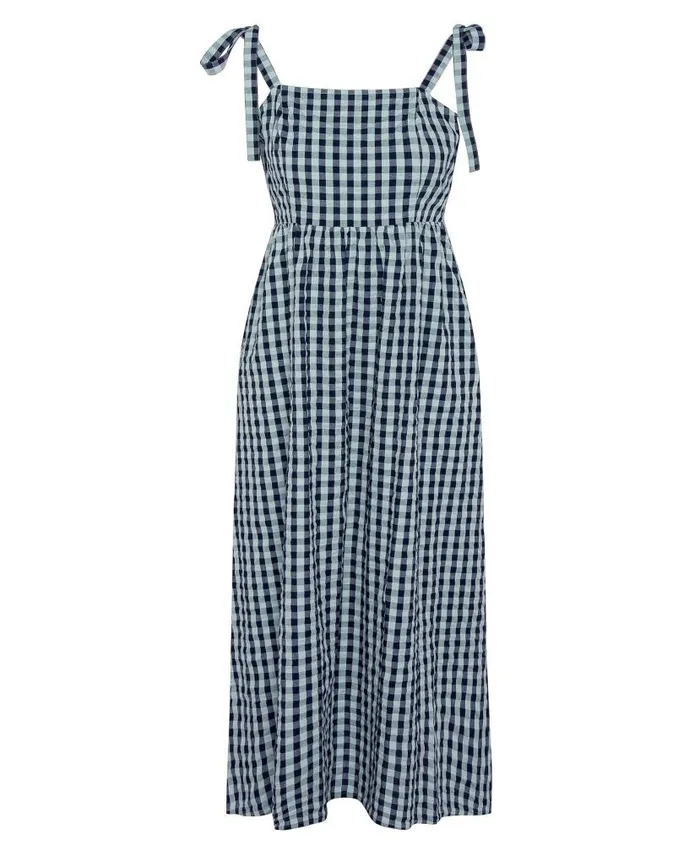 Abigail Gingham Midi Dress Blue Haze Gingham Women Barbour Dresses and Skirts