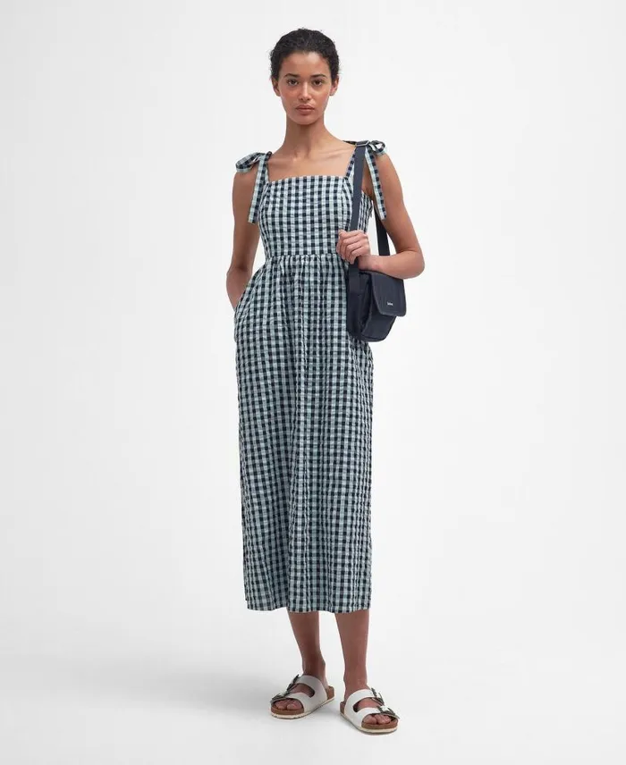 Abigail Gingham Midi Dress Blue Haze Gingham Women Barbour Dresses and Skirts