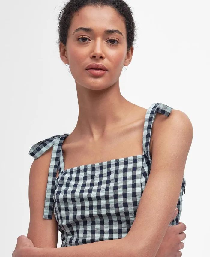 Abigail Gingham Midi Dress Blue Haze Gingham Women Barbour Dresses and Skirts