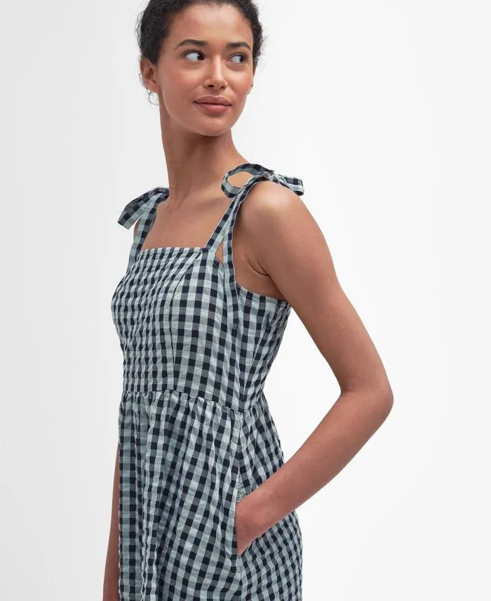 Abigail Gingham Midi Dress Blue Haze Gingham Women Barbour Dresses and Skirts