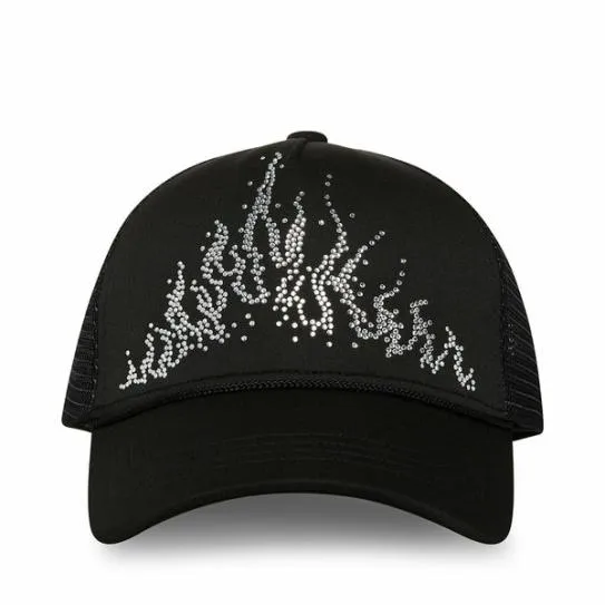 Accessories STONE FLAME TRUCKER HAT BLACK Black Steve Madden Hats Scarves and Gloves