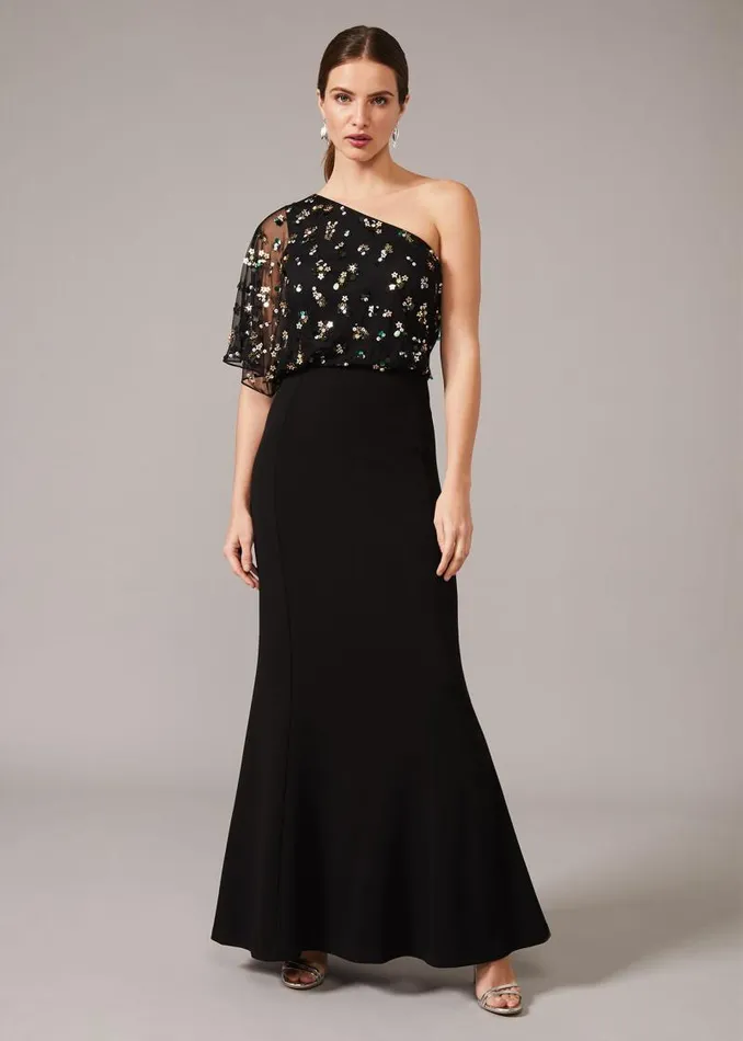 Adele Sequinned One Shoulder Dress Black Women Phase Eight Dresses
