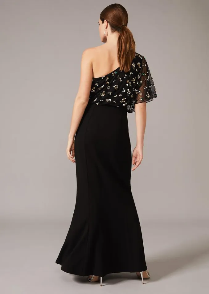 Adele Sequinned One Shoulder Dress Black Women Phase Eight Dresses