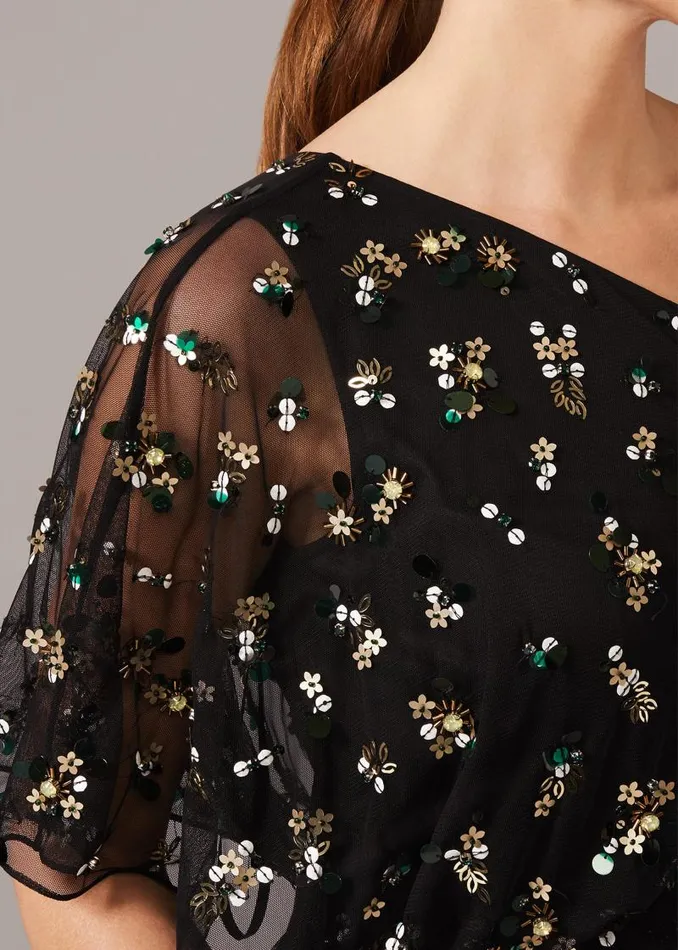 Adele Sequinned One Shoulder Dress Black Women Phase Eight Dresses