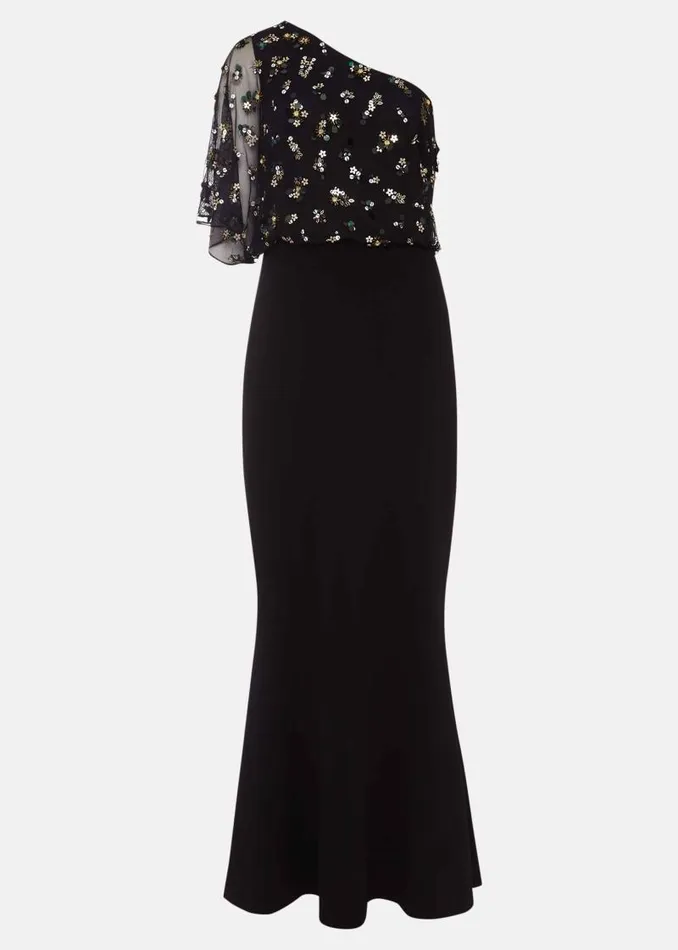 Adele Sequinned One Shoulder Dress Black Women Phase Eight Dresses