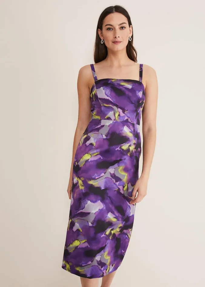 Adelita Abstract Print Dress Purple Multi Women Phase Eight Dresses