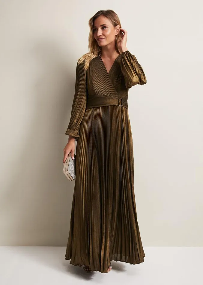 Adrianna Foil Pleated Maxi Dress Metallic Women Phase Eight Dresses