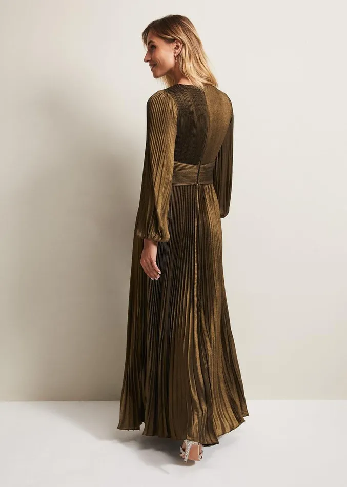 Adrianna Foil Pleated Maxi Dress Metallic Women Phase Eight Dresses