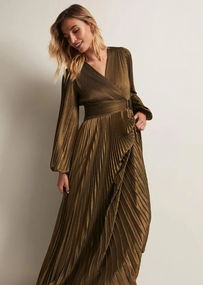 Adrianna Foil Pleated Maxi Dress Metallic Women Phase Eight Dresses