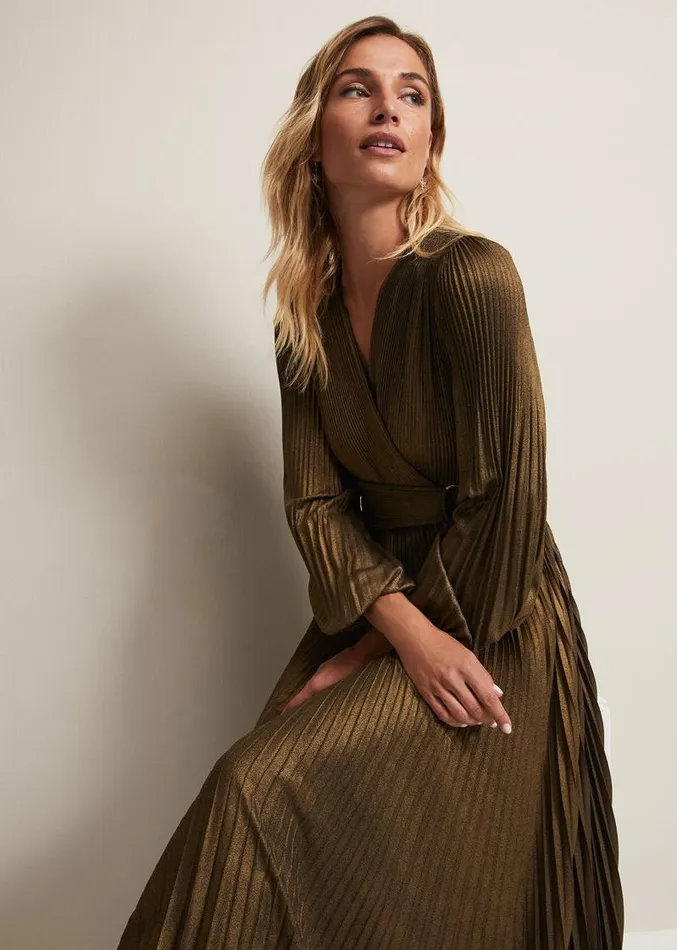 Adrianna Foil Pleated Maxi Dress Metallic Women Phase Eight Dresses