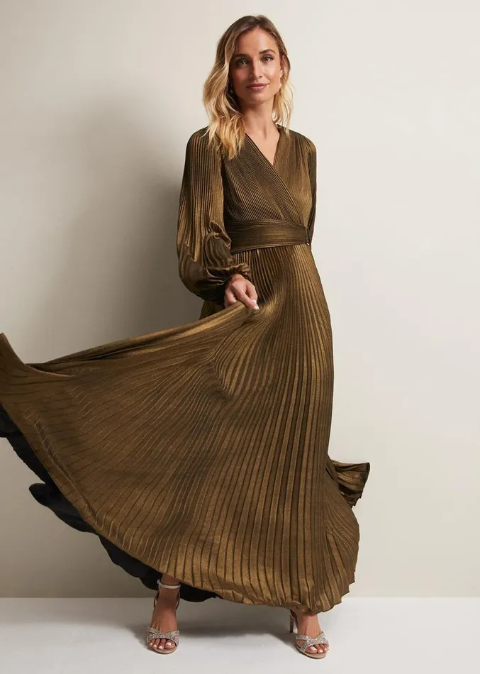 Adrianna Foil Pleated Maxi Dress Metallic Women Phase Eight Dresses