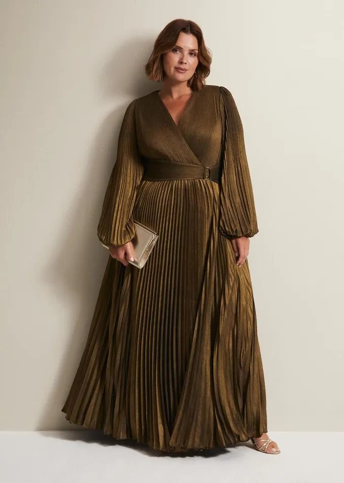 Adrianna Foil Pleated Maxi Dress Metallic Women Phase Eight Dresses