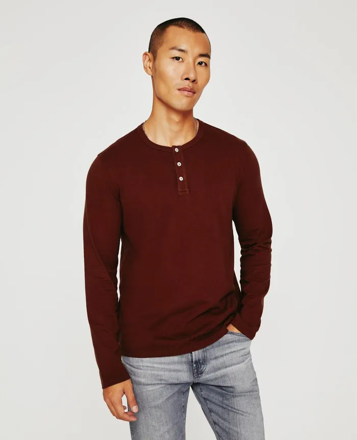 AG Jeans Tees Men Bryce Long Sleeve Henley DARK SANGRIA