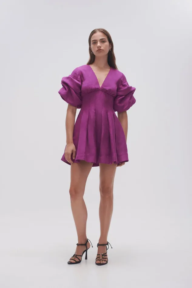 Aje Adelie Puff Sleeve Mini Dress Plum Purple Women Dresses