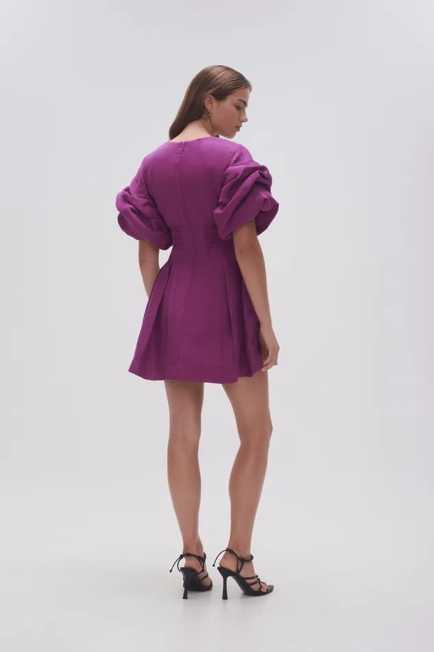 Aje Adelie Puff Sleeve Mini Dress Plum Purple Women Dresses