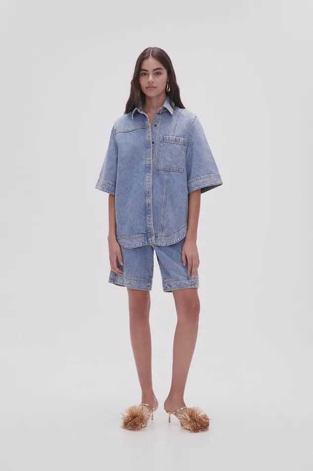 Aje Aje X Outland Denim Top Coastal Blue Women Tops
