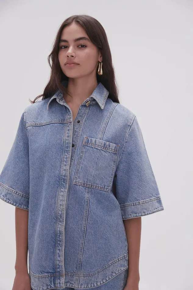Aje Aje X Outland Denim Top Coastal Blue Women Tops