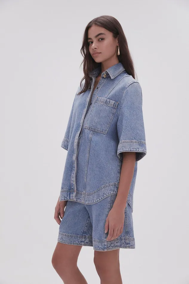 Aje Aje X Outland Denim Top Coastal Blue Women Tops