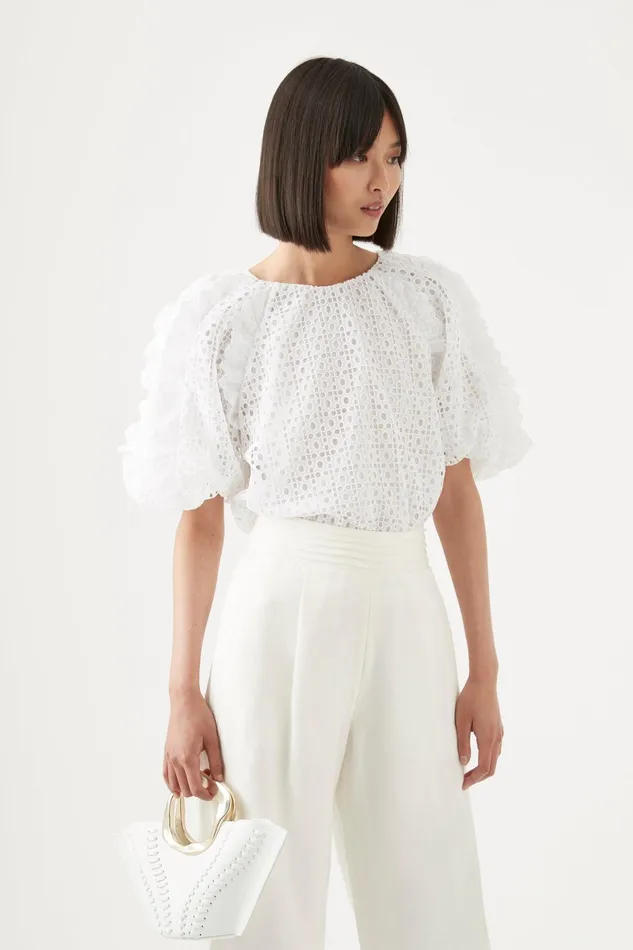 Aje Alexa Broderie Top Ivory Women Tops