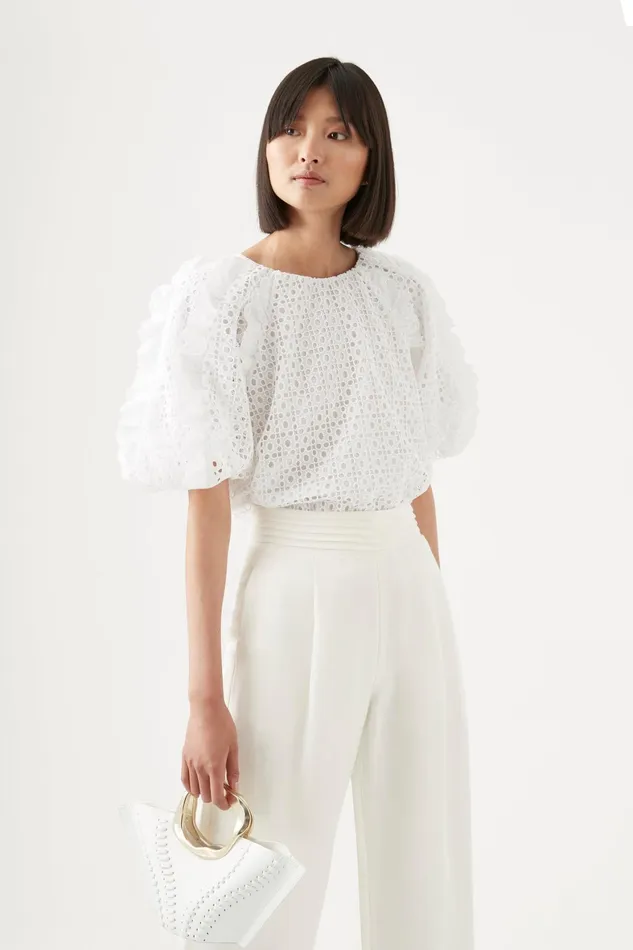 Aje Alexa Broderie Top Ivory Women Tops