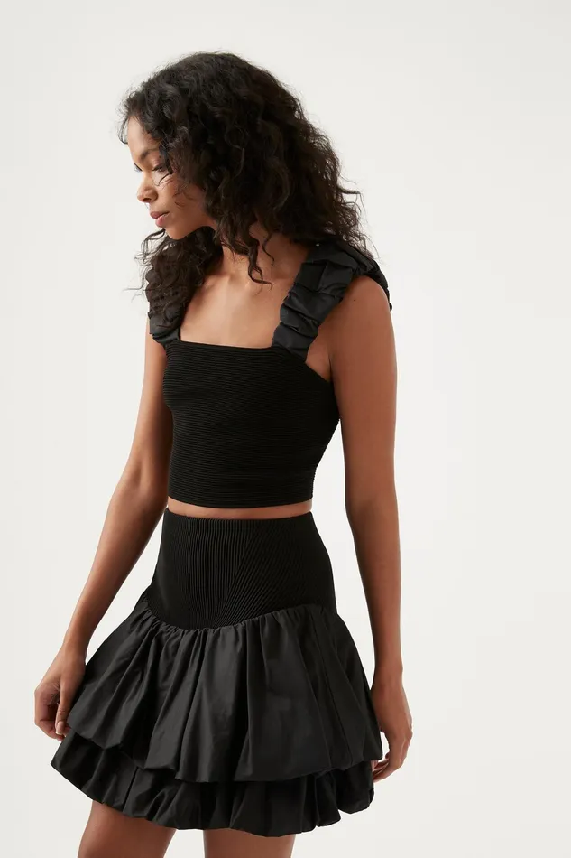 Aje Allard Ruched Strap Knit Top Black Women Tops