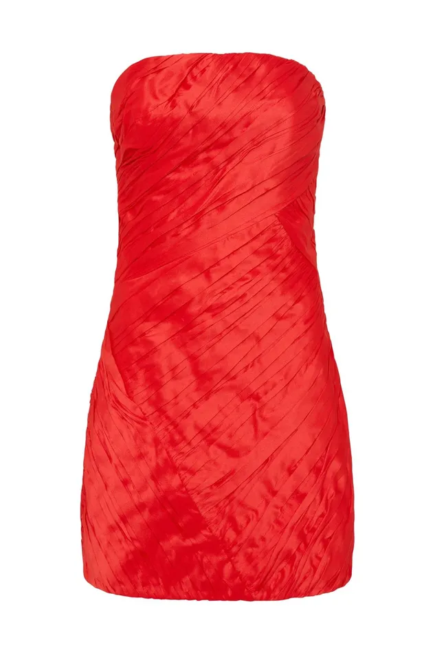 Aje Anima Ruched Mini Dress Scarlet Red Women Dresses