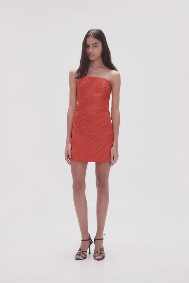 Aje Anima Ruched Mini Dress Scarlet Red Women Dresses