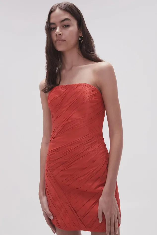 Aje Anima Ruched Mini Dress Scarlet Red Women Dresses