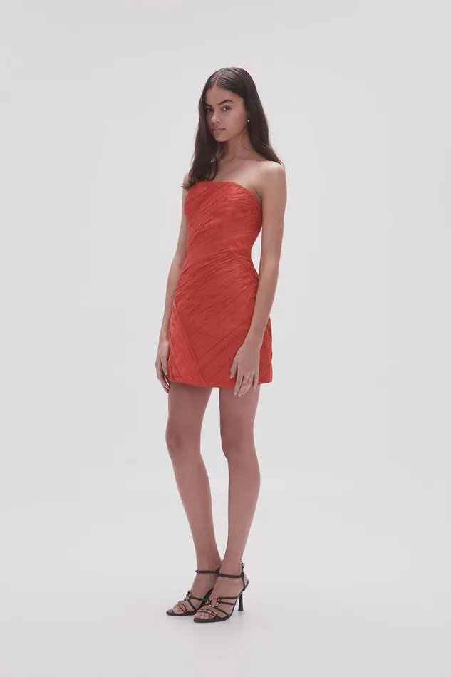Aje Anima Ruched Mini Dress Scarlet Red Women Dresses