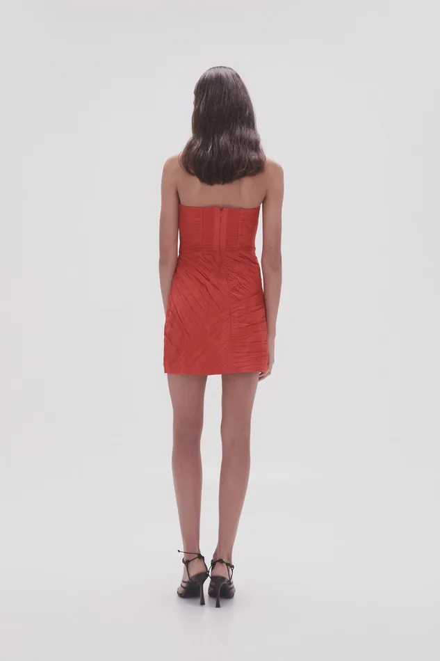 Aje Anima Ruched Mini Dress Scarlet Red Women Dresses