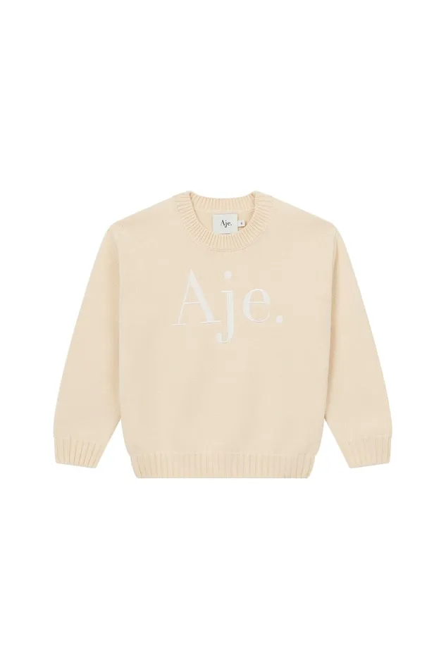 Aje Arna Kids Logo Jumper Coconut Cream White Logo Women Kids