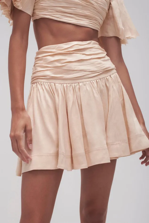 Aje Cari Ruched Waist Mini Skirt Coconut Cream Women Skirts