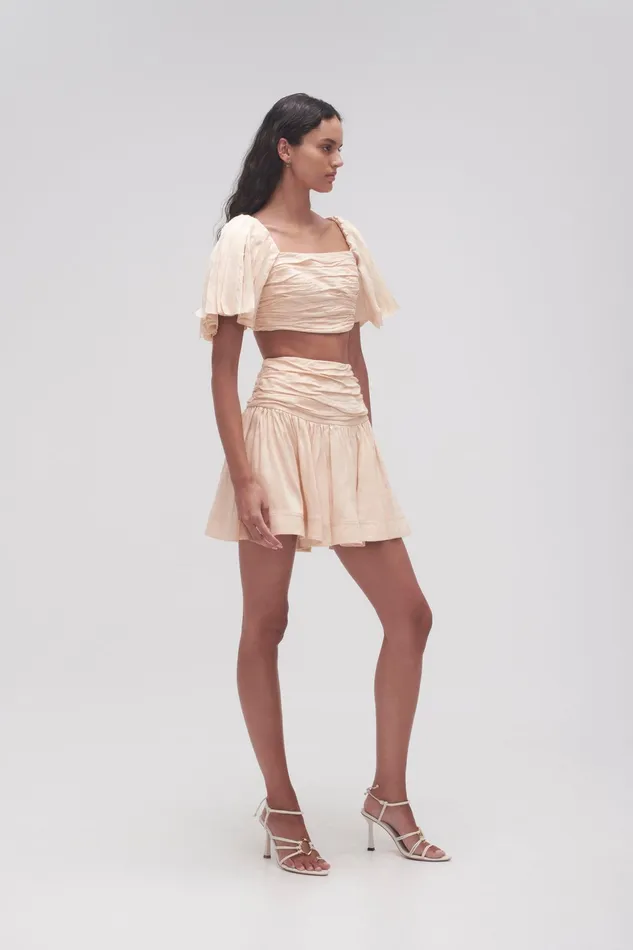 Aje Cari Ruched Waist Mini Skirt Coconut Cream Women Skirts