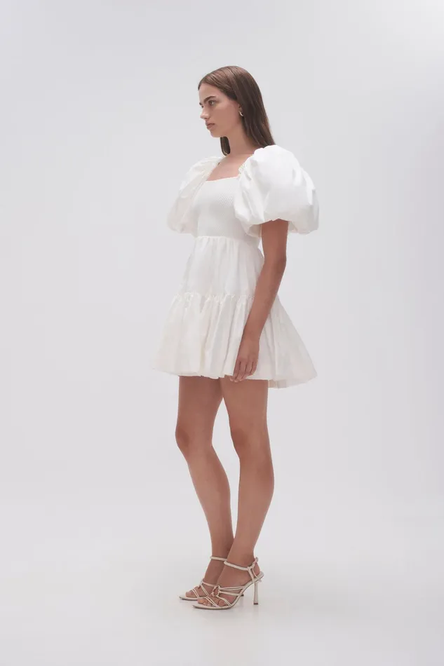 Aje Casa Puff Sleeve Mini Dress Ivory Women Dresses