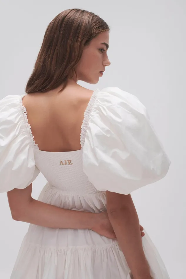 Aje Casa Puff Sleeve Mini Dress Ivory Women Dresses