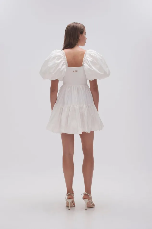Aje Casa Puff Sleeve Mini Dress Ivory Women Dresses