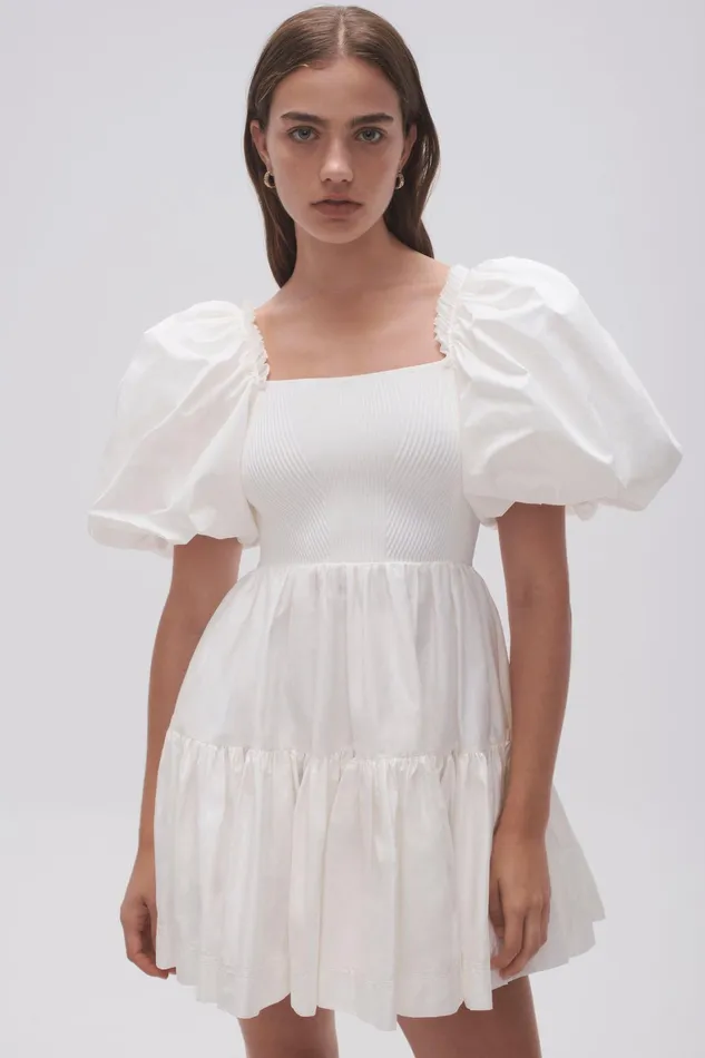 Aje Casa Puff Sleeve Mini Dress Ivory Women Dresses
