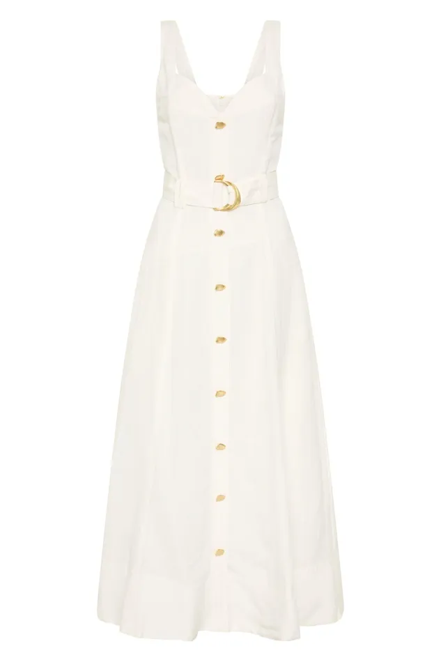 Aje Clay Belted Midi Dress Ivory Women Dresses