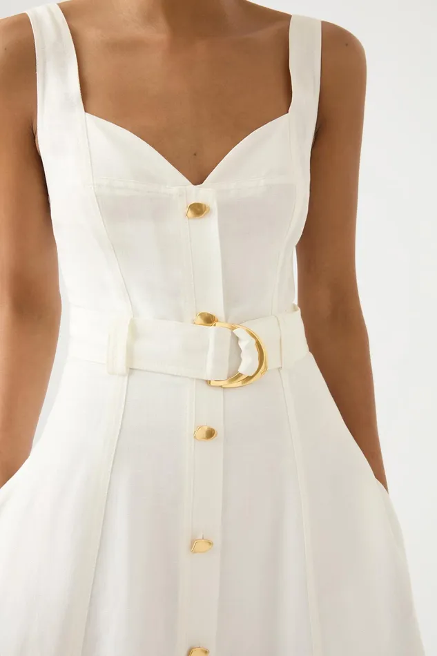 Aje Clay Belted Midi Dress Ivory Women Dresses
