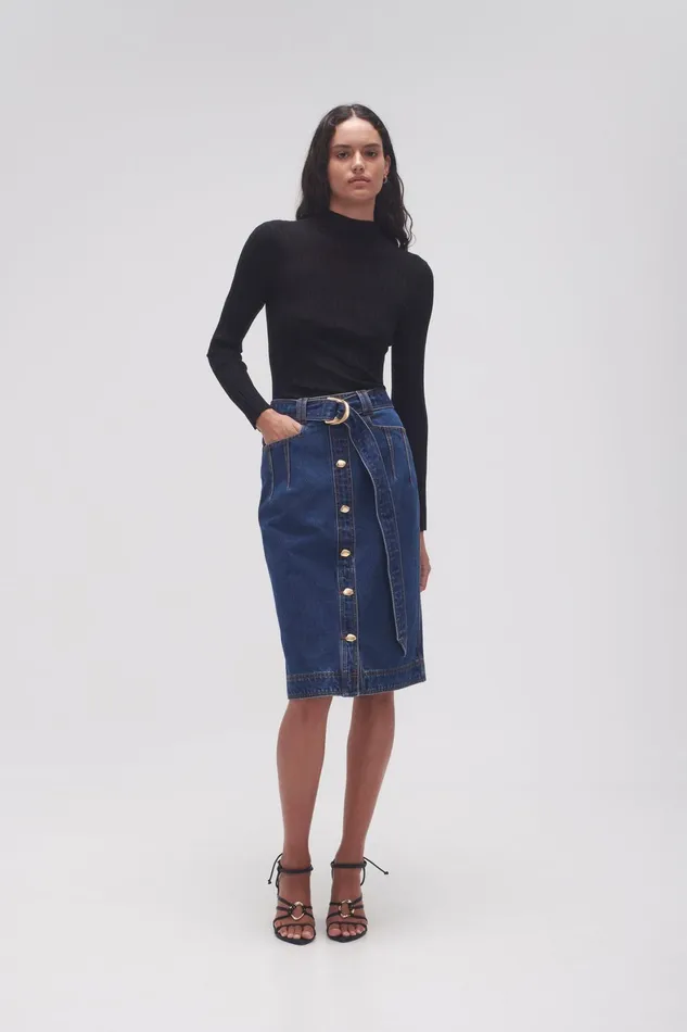 Aje Colorado Denim Midi Skirt Washed Indigo Women Skirts