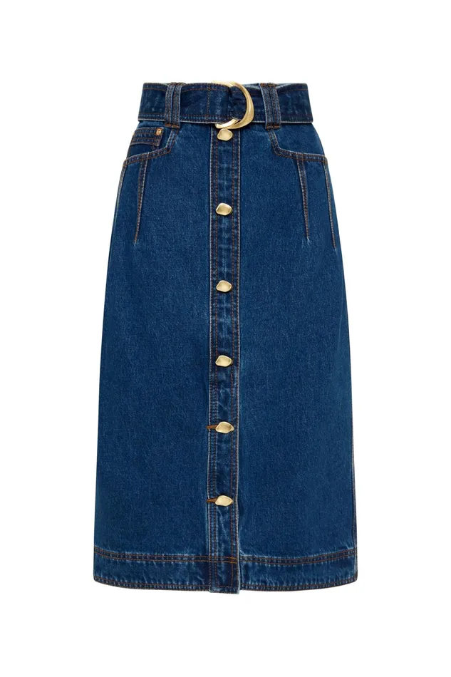 Aje Colorado Denim Midi Skirt Washed Indigo Women Skirts