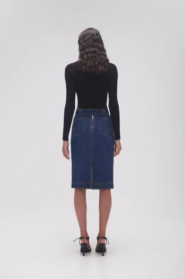 Aje Colorado Denim Midi Skirt Washed Indigo Women Skirts