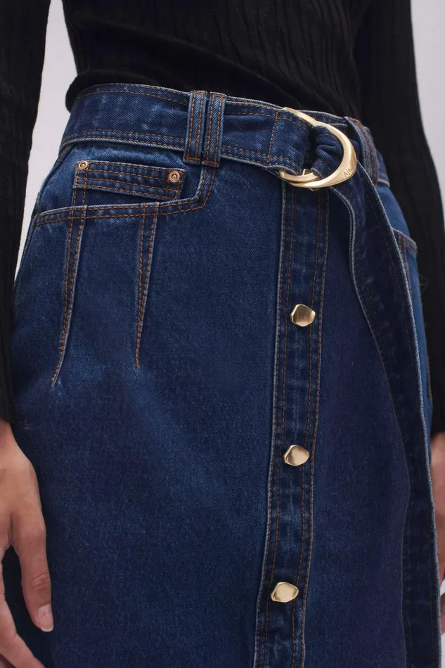 Aje Colorado Denim Midi Skirt Washed Indigo Women Skirts