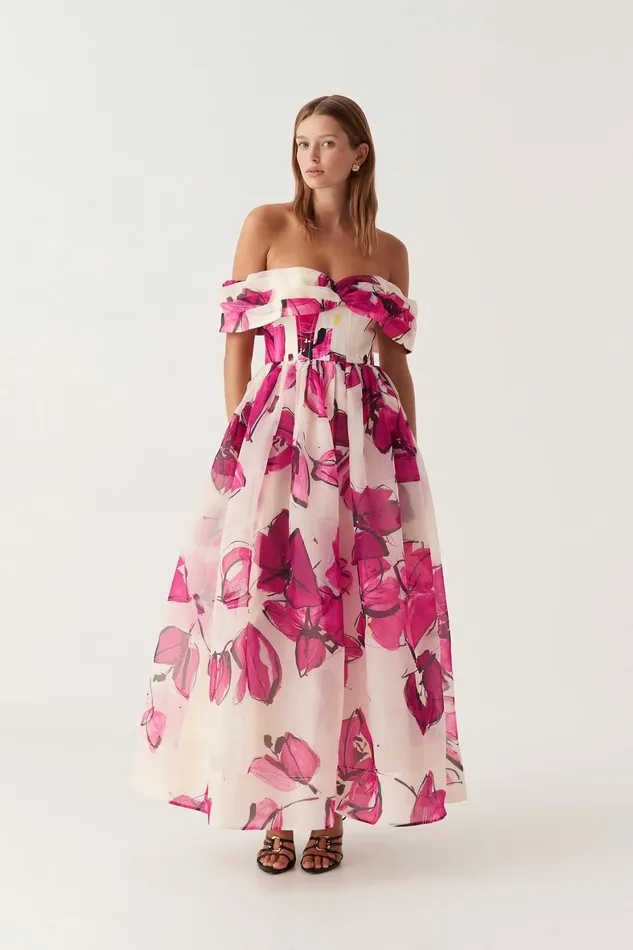 Aje Cordelia Corseted Maxi Dress Falling Florals Women Dresses