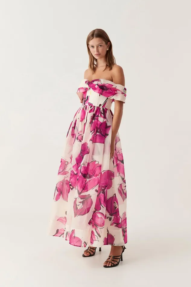 Aje Cordelia Corseted Maxi Dress Falling Florals Women Dresses
