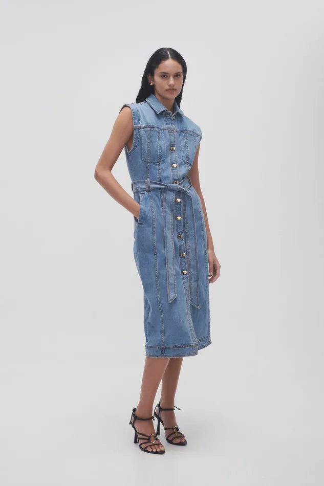 Aje Darcie Denim Midi Dress 90039s Wash Women Denim