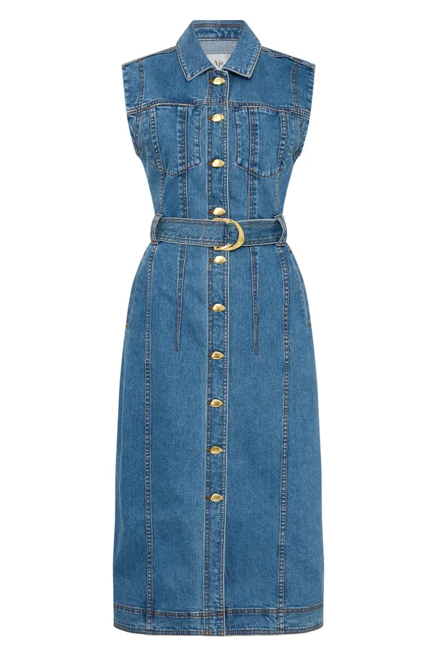 Aje Darcie Denim Midi Dress 90039s Wash Women Denim