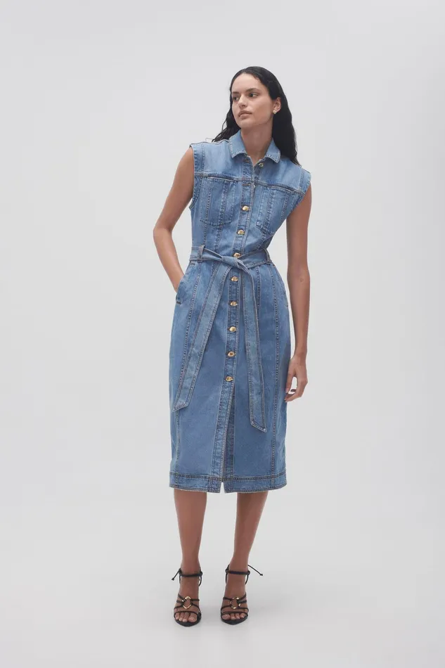 Aje Darcie Denim Midi Dress 90039s Wash Women Denim